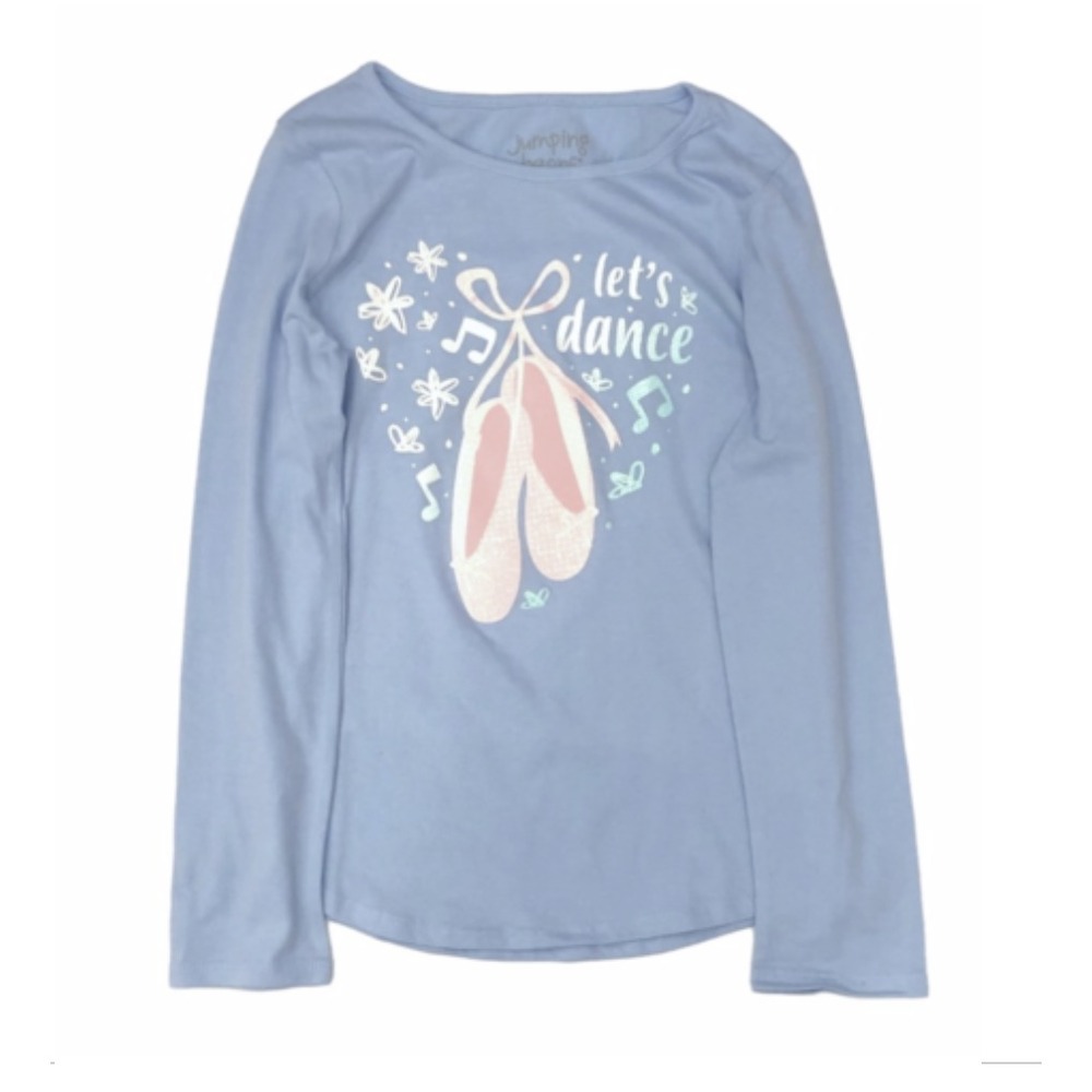 Jumping Beans Girls Long Sleeve Ballet Tee Shirt Blue Sparkle Let's Dance Size 4
